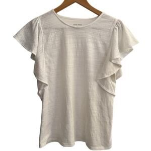 Nine West Basic White Cap Flutter Sleeve Shirt S Capsule Timeless Crepe Coquette